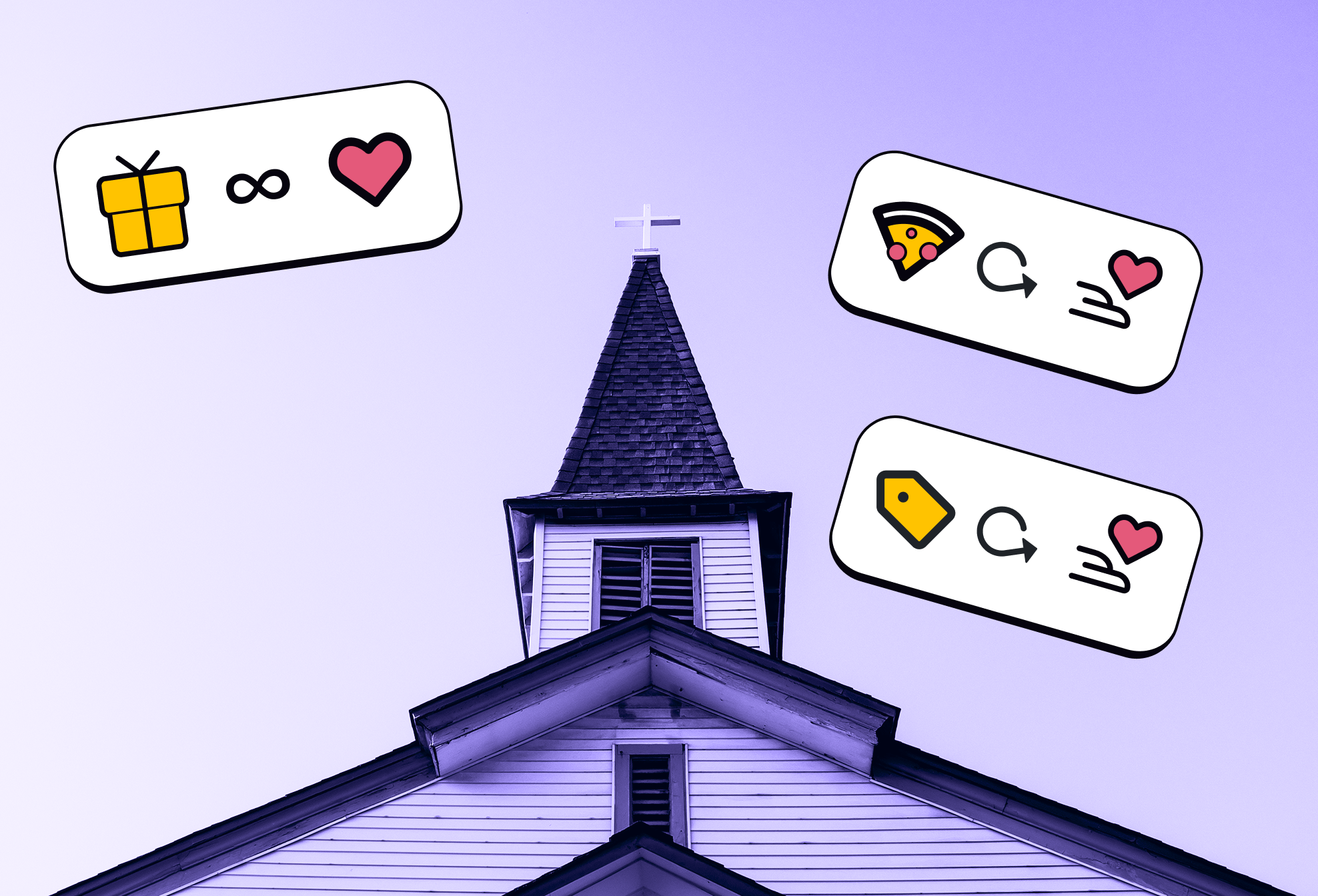 Church with round-up donation icons showing small change converting to big impact